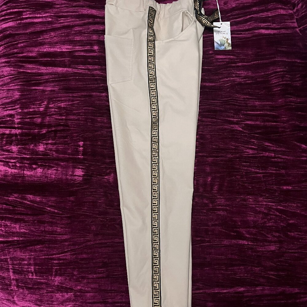 Made In Italy Trousers with Greek Key Pattern Side Seams Size M